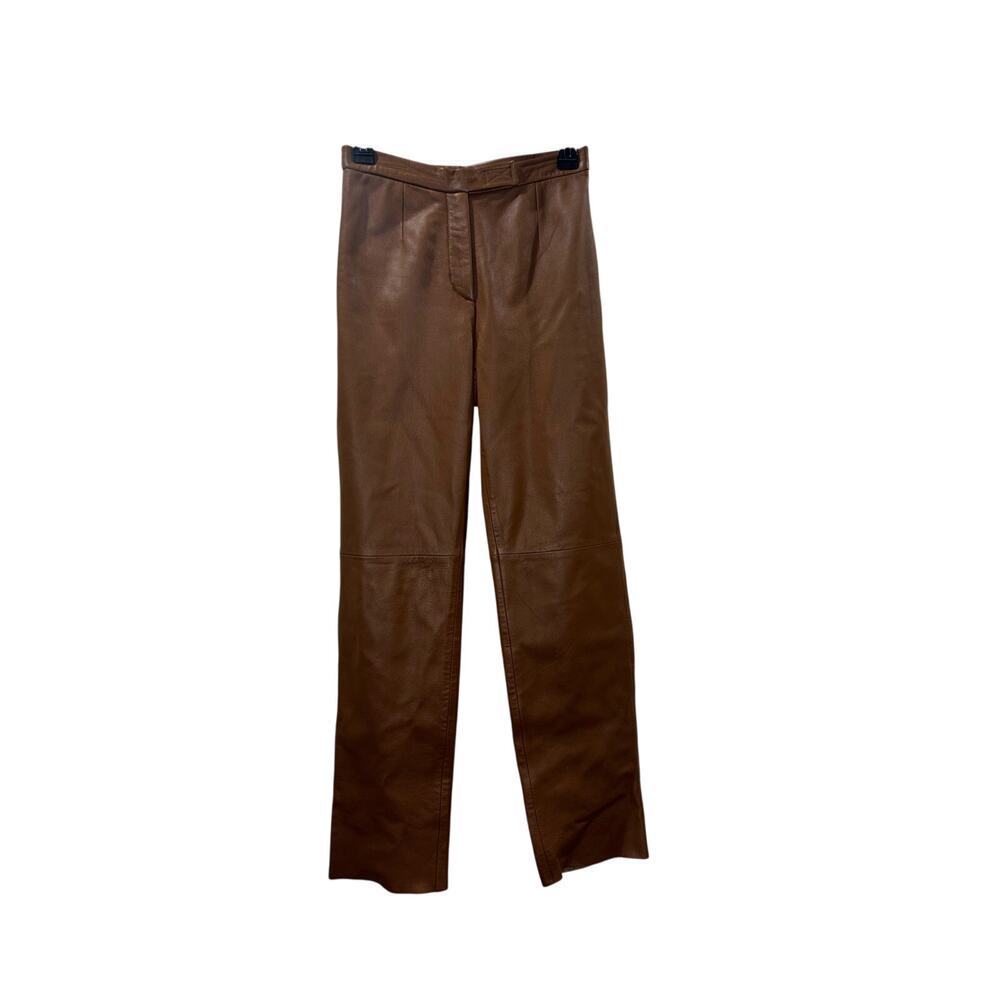 SIENNA STUDIO 100% Leather Brown Vintage Pants – Size 4 Petite